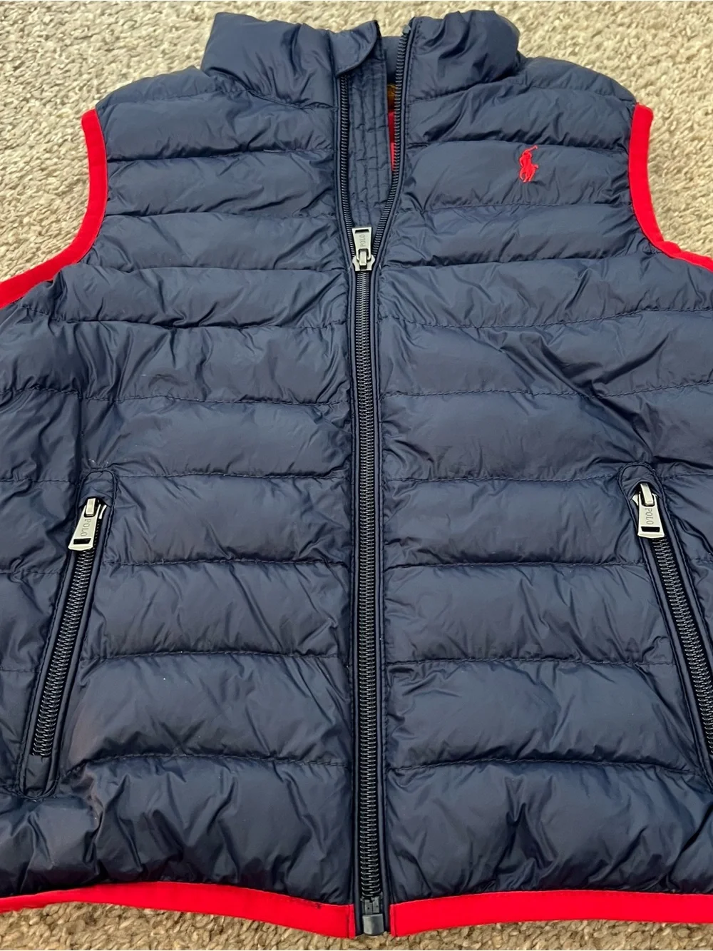 Ralph Lauren Polo Blue Red Quilted Nylon Down Vest Size 6
